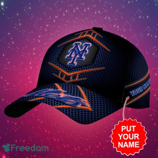 MLB New York Mets Logo Design Honeycomb Pattern Custom Your Name Cap 3D Cap Product Photo 2