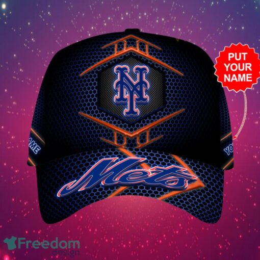 MLB New York Mets Logo Design Honeycomb Pattern Custom Your Name Cap 3D Cap Product Photo 1