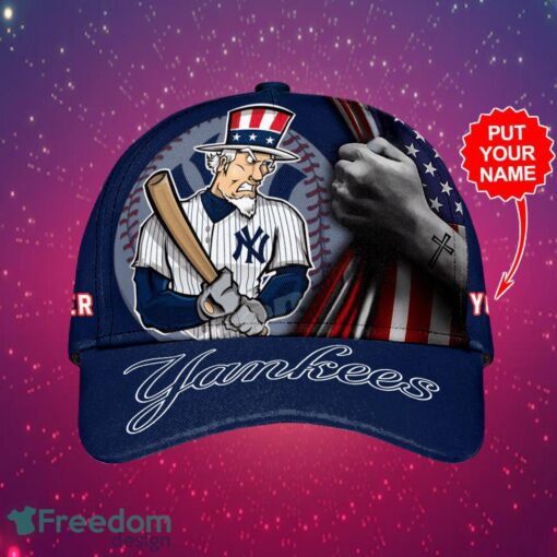 MLB New York Yankees Logo Design Bronx Bombers American Flag Custom Your Name Cap 3D Cap Product Photo 2