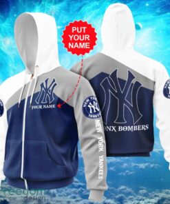 MLB New York Yankees Logo Design Bronx Bombers Blue White Hoodie Full Print Hoodie Custom Name Zip Up Product Photo 1