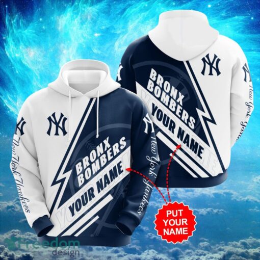 MLB New York Yankees Logo Design Bronx Bombers White Blue Hoodie Full Print Hoodie Custom Name Product Photo 1