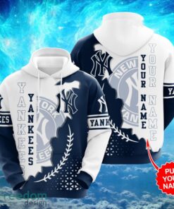 MLB New York Yankees Logo Design White Blue Hoodie Full Print Hoodie Custom Name