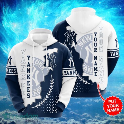 MLB New York Yankees Logo Design White Blue Hoodie Full Print Hoodie Custom Name Product Photo 1