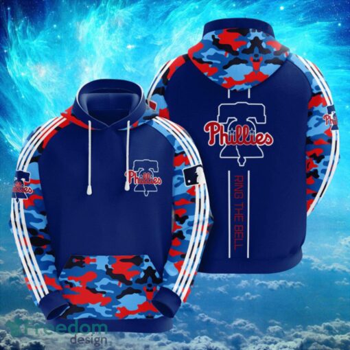 MLB Philadelphia Phillies Logo Design Blue Camo Hoodie Full Print Hoodie Product Photo 1