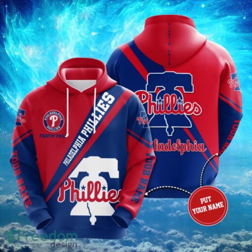 MLB Philadelphia Phillies Logo Design Blue Red Hoodie Full Print Hoodie Custom Name Product Photo 1