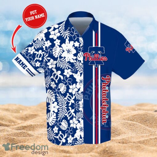 MLB Philadelphia Phillies Logo Design Flower Tropical Gifts For Fans Custom Name Shirt Hawaiian Shirt Product Photo 1