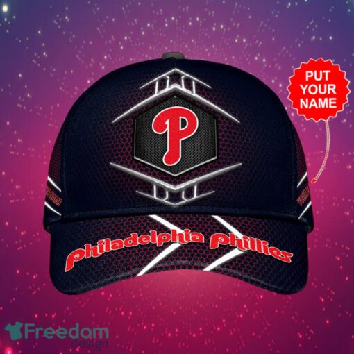 MLB Philadelphia Phillies Logo Design Honeycomb Pattern Custom Your Name Cap 3D Cap Product Photo 2