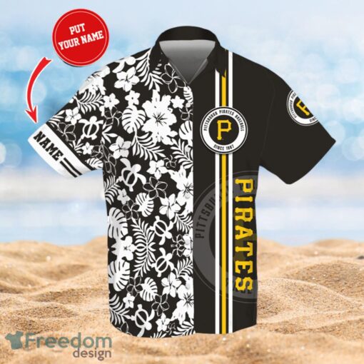 MLB Pittsburgh Pirates Logo Design Flower Tropical Gifts For Fans Custom Name Shirt Hawaiian Shirt Product Photo 1