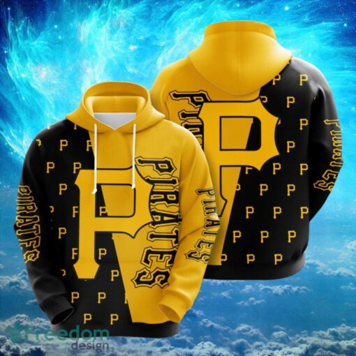 MLB Pittsburgh Piratess Logo Design Black Yellow Hoodie Full Print Hoodie Product Photo 1