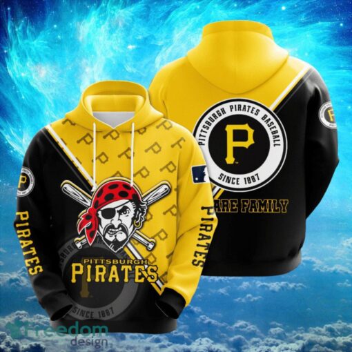 MLB Pittsburgh Piratess Logo Design We Are Family Black Yellow Hoodie Full Print Hoodie Product Photo 1