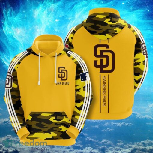 MLB San Diego Padres Logo Design Camo Yellow Hoodie Full Print Hoodie Product Photo 1