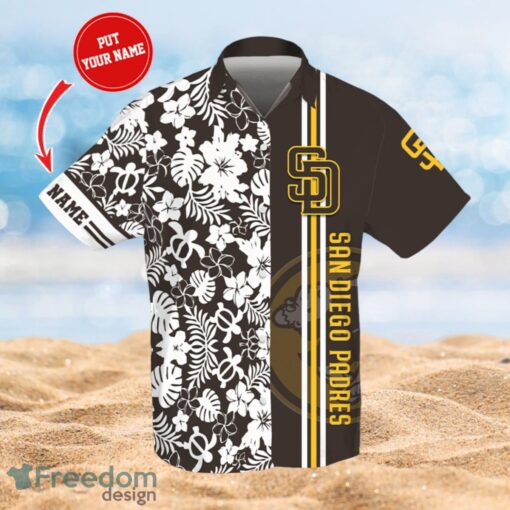 MLB San Diego Padres Logo Design Flower Tropical Gifts For Fans Custom Name Shirt Hawaiian Shirt Product Photo 1