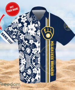 MLBMilwaukee Brewers Logo Design Flower Tropical Gifts For Fans Custom Name Shirt Hawaiian Shirt Product Photo 1