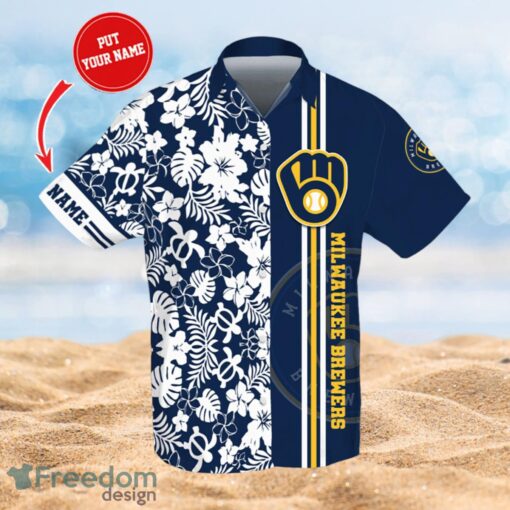 MLBMilwaukee Brewers Logo Design Flower Tropical Gifts For Fans Custom Name Shirt Hawaiian Shirt Product Photo 1