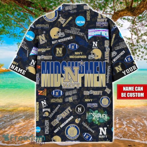 Navy Midshipmen Logo Hawaiian Shirt For Fans Trending Beach Shirt Custom Name Product Photo 2