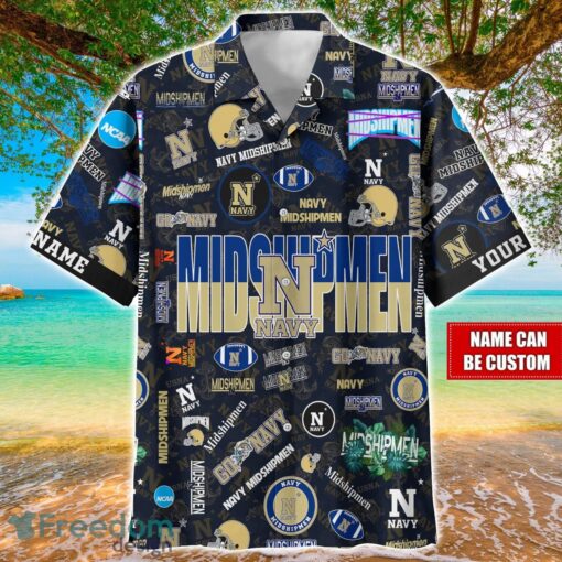 Navy Midshipmen Logo Hawaiian Shirt For Fans Trending Beach Shirt Custom Name Product Photo 1