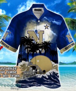 Navy Midshipmen NCAA Hawaiian Shirt Coconut Tree Waves Beach Hawaii Shirt Custom Name For Fans Product Photo 2