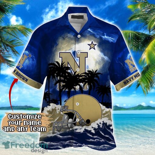 Navy Midshipmen NCAA Hawaiian Shirt Coconut Tree Waves Beach Hawaii Shirt Custom Name For Fans Product Photo 2