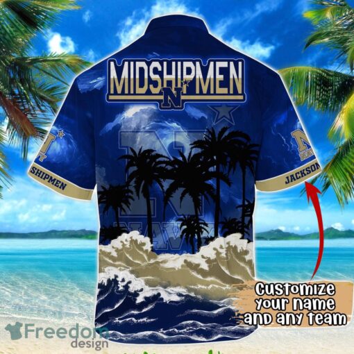 Navy Midshipmen NCAA Hawaiian Shirt Coconut Tree Waves Beach Hawaii Shirt Custom Name For Fans Product Photo 3