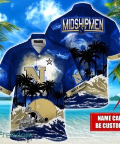 Navy Midshipmen NCAA Hawaiian Shirt Coconut Tree Waves Beach Hawaii Shirt Custom Name For Fans Product Photo 1