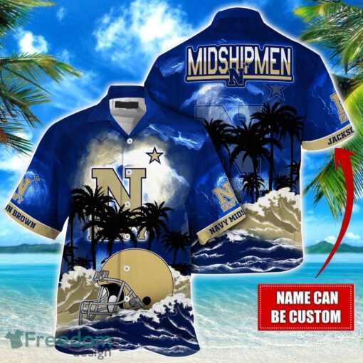 Navy Midshipmen NCAA Hawaiian Shirt Coconut Tree Waves Beach Hawaii Shirt Custom Name For Fans Product Photo 1