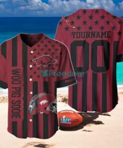 NCAA Arkansas Razorbacks Custom Name And Number Slogan Baseball Jersey Shirt NCAA Arkansas Razorbacks Custom Name And Number Slogan Baseball Jersey Shirt