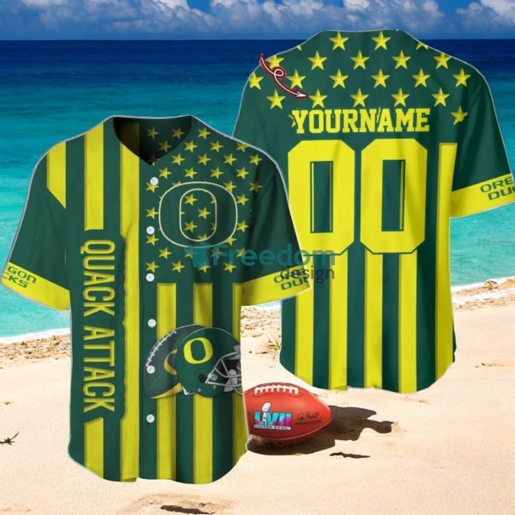 NCAA Oregon Ducks Custom Name And Number Slogan Baseball Jersey Shirt image NCAA Oregon Ducks Custom Name And Number Slogan Baseball Jersey Shirt Product Photo 1