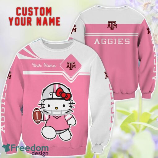 NCAA Texas A&M Aggies Hello Kitty 3D T-Shirt Sweatshirt Hoodie Custom Name Product Photo 2