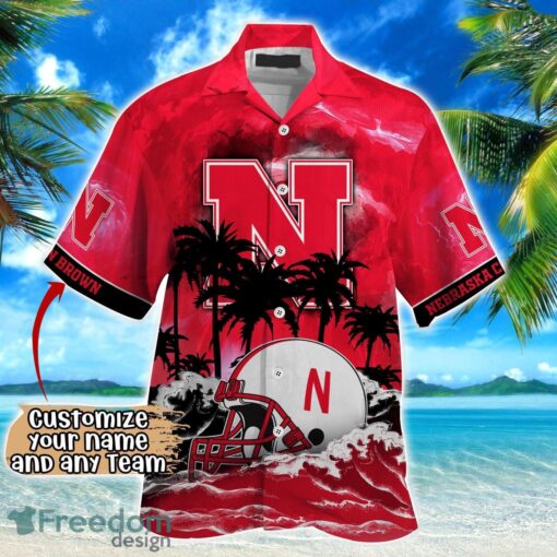 Nebraska Cornhuskers NCAA Hawaiian Shirt Coconut Tree Waves Beach Hawaii Shirt Custom Name For Fans Product Photo 2