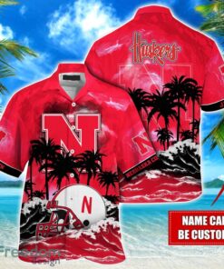 Nebraska Cornhuskers NCAA Hawaiian Shirt Coconut Tree Waves Beach Hawaii Shirt Custom Name For Fans