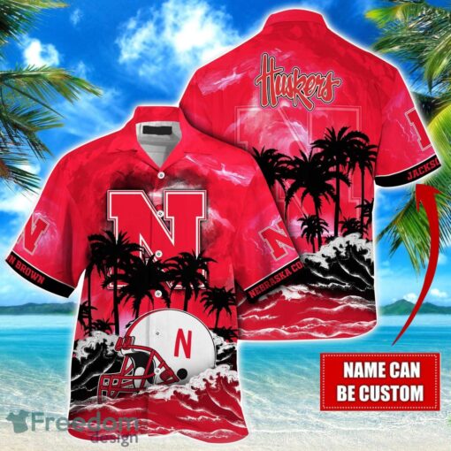 Nebraska Cornhuskers NCAA Hawaiian Shirt Coconut Tree Waves Beach Hawaii Shirt Custom Name For Fans Product Photo 1