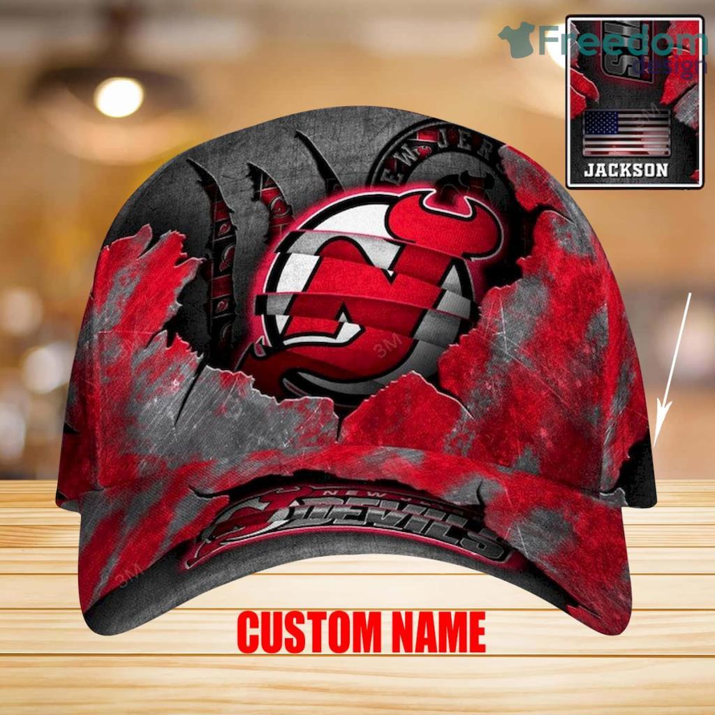 New Jersey Devils-Skull Nhl Custom Name Wall Broken Pattern Classic Cap 3D Product Photo 1