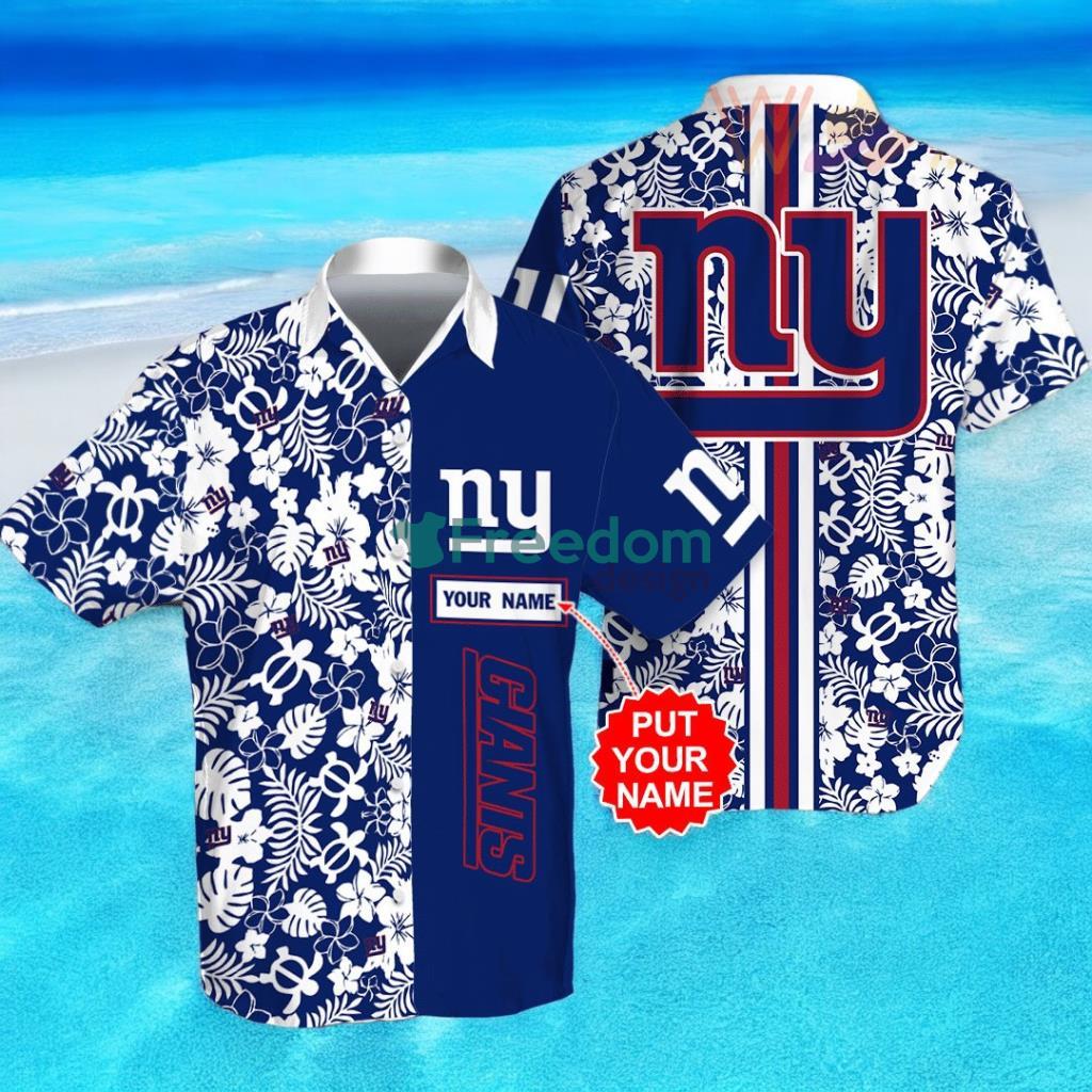 New York Giants 3D Flower Hibiscus Hawaiian Shirt image New York Giants 3D Flower Hibiscus Hawaiian Shirt Product Photo 1