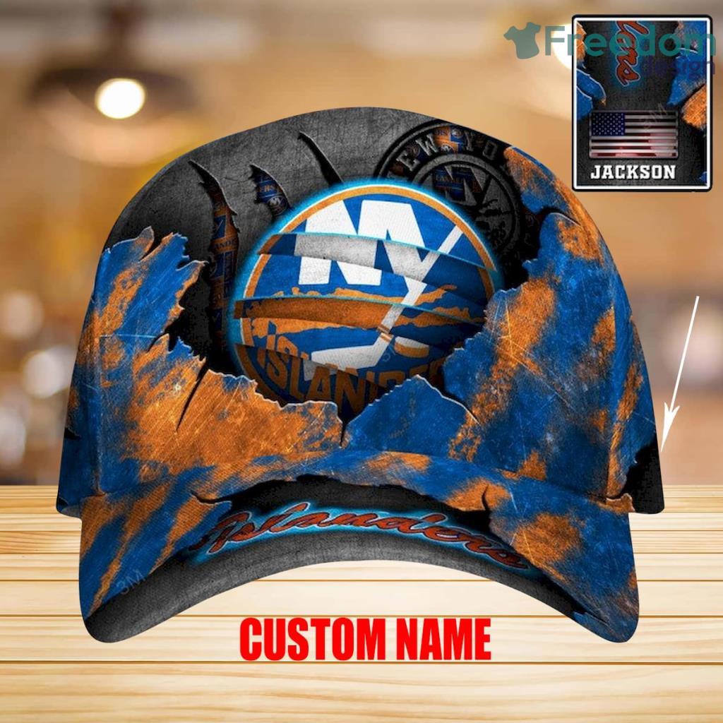 New York Islanders-Skull Nhl Custom Name Wall Broken Pattern Classic Cap 3D Product Photo 1