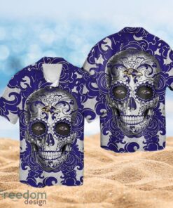 NFL Baltimore Ravens Logo Design Skull Tropical Halloween Shirt Hawaiian 3D Shirt