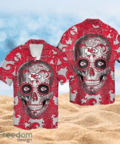 NFL Kansas City Chiefs Logo Design Skull Tropical Halloween Shirt Hawaiian 3D Shirt