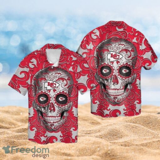 NFL Kansas City Chiefs Logo Design Skull Tropical Halloween Shirt Hawaiian 3D Shirt Product Photo 1