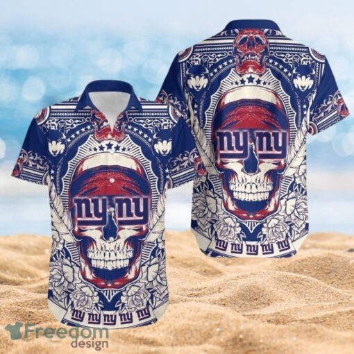 NFL New York Giants Logo Design Skull FlowerTropical Halloween Shirt Hawaiian 3D Shirt Product Photo 1