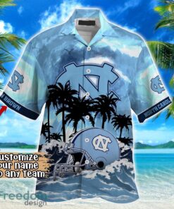 North Carolina Tar Heels NCAA Hawaiian Shirt Coconut Tree Waves Beach Hawaii Shirt Custom Name For Fans Product Photo 2