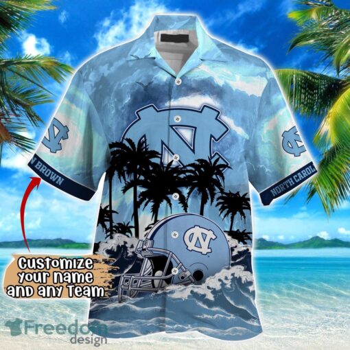 North Carolina Tar Heels NCAA Hawaiian Shirt Coconut Tree Waves Beach Hawaii Shirt Custom Name For Fans Product Photo 2