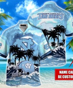 North Carolina Tar Heels NCAA Hawaiian Shirt Coconut Tree Waves Beach Hawaii Shirt Custom Name For Fans Product Photo 1