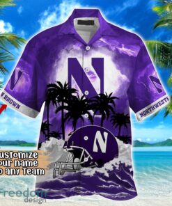 Northwestern Wildcats NCAA Hawaiian Shirt Coconut Tree Waves Beach Hawaii Shirt Custom Name For Fans Product Photo 2