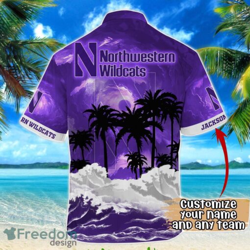 Northwestern Wildcats NCAA Hawaiian Shirt Coconut Tree Waves Beach Hawaii Shirt Custom Name For Fans Product Photo 3