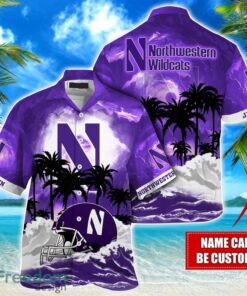 Northwestern Wildcats NCAA Hawaiian Shirt Coconut Tree Waves Beach Hawaii Shirt Custom Name For Fans