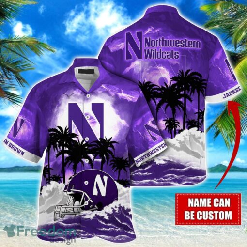 Northwestern Wildcats NCAA Hawaiian Shirt Coconut Tree Waves Beach Hawaii Shirt Custom Name For Fans Product Photo 1