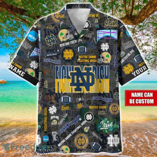 Notre Dame Fighting Irish Logo Hawaiian Shirt For Fans Trending Beach Shirt Custom Name Product Photo 1