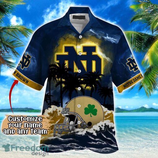 Notre Dame Fighting Irish NCAA Hawaiian Shirt Coconut Tree Waves Beach Hawaii Shirt Custom Name For Fans Product Photo 2