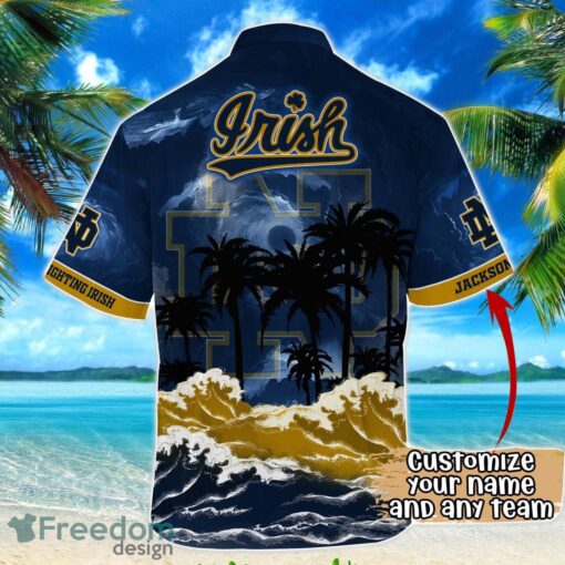 Notre Dame Fighting Irish NCAA Hawaiian Shirt Coconut Tree Waves Beach Hawaii Shirt Custom Name For Fans Product Photo 3