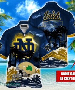 Notre Dame Fighting Irish NCAA Hawaiian Shirt Coconut Tree Waves Beach Hawaii Shirt Custom Name For Fans