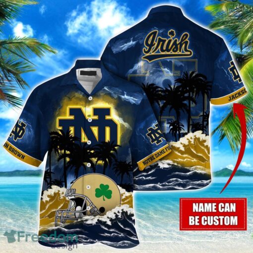 Notre Dame Fighting Irish NCAA Hawaiian Shirt Coconut Tree Waves Beach Hawaii Shirt Custom Name For Fans Product Photo 1